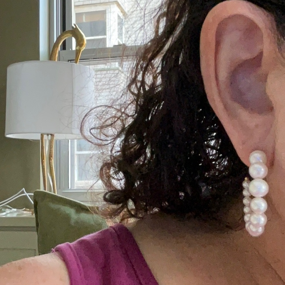 Elegant Pearl Hoop Earrings - Picture 8 of 8